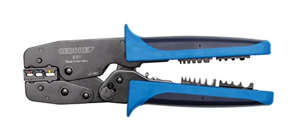 GEDORE-Crimping Pliers Crimpmax-Flex Professional (8151): Integrated Storage System In The Tool Handle For 2 Additional Sets Of Crimp Dies