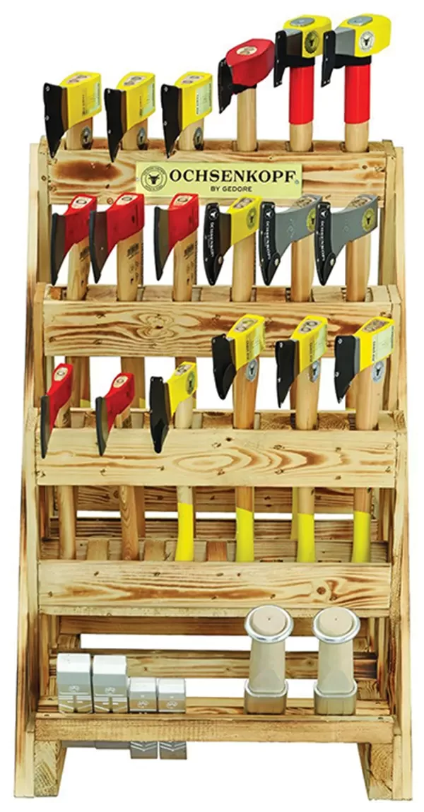OCHSENKOPF-Axes Sales Stand 24 Pieces (OX VS 24): The Rustic Styling Of This Sales Stand Is An Eye-Catcher In Any Showroom