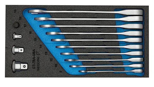 GEDORE-Set Of Open-Ended Spanneres With Ring Ratchet In Check-Tool Module (1500 CT1-7RA): 0