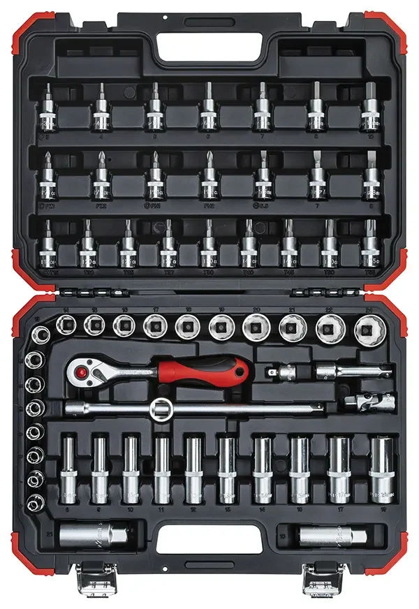 GEDORE RED-Socket Set 3/8 Size6-24Mm 59Pcs (R59003059): For Hand-Operated Screw Work. Plastic Case In Gedore Red Design