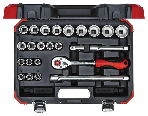 GEDORE RED-Socket Set 1/2 Size10-32Mm 24Pcs (R69013024): For Hand-Operated Screw Work. Plastic Case In Gedore Red Design