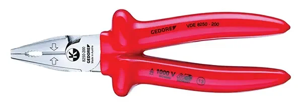 GEDORE-Vde Power Combination Pliers With Dip Insulation 200 Mm (VDE 8250-200): Good Lever Action For Easy Cutting